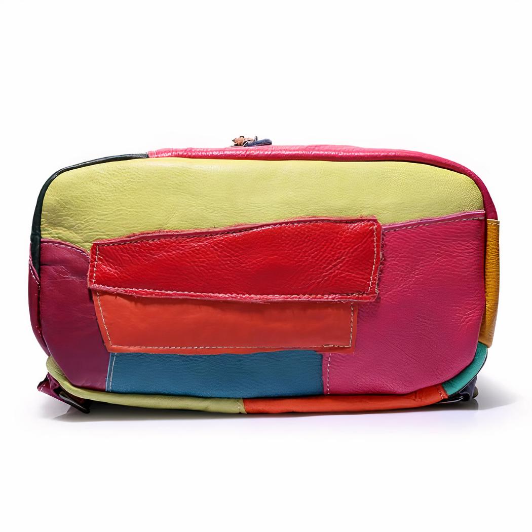 Mochila retro de cuero con parches de colores - Imagen 5