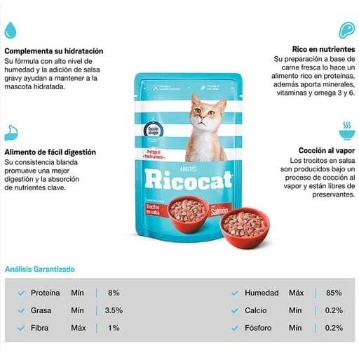 Trocitos en salsa RICOCAT sabor a SALMÓN 85g - Imagen 2