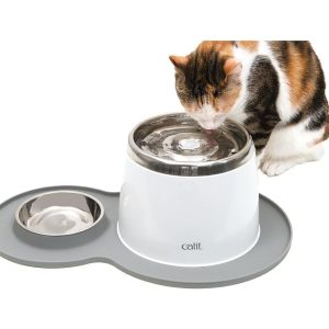 Catit Alfombra de Silicón para bebedero fuente con Comedero, Gris