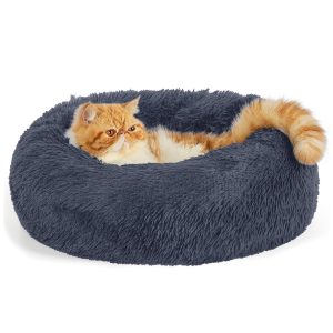 Cama antiestrés para gato y perro pequeño Bedsure, felpa suave gris oscuro