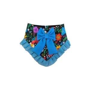 Bandana Floreada Negra y Celeste