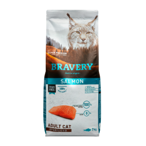 BRAVERY GATO ADULTO ESTERILIZADO SABOR SALMÓN 7KG