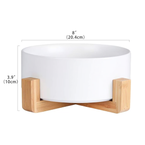 Comedero #28 Cerámica Grande con Base de Madera