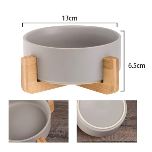 Comedero #27 Cerámica Mediano con Base de Madera