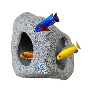 Roca con agujeros, cueva. Decoración para acuario