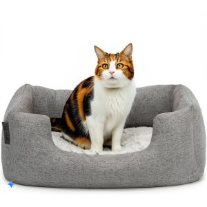 Cama para gato Lionto reversible gris tamaño S 60×50 cm