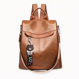 Mochila femenina multifuncional con osito de peluche en polipiel