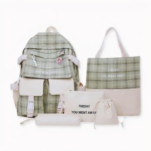 Mochila de 5 piezas a cuadros con inscripción