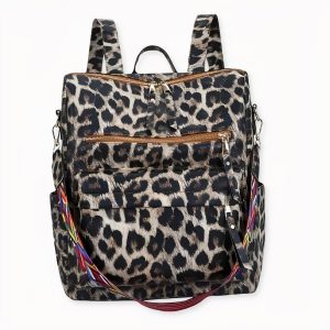 Mochila retro de mujer con estampado de leopardo