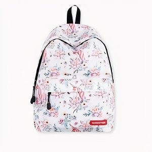 Mochila blanca con unicornios y flores