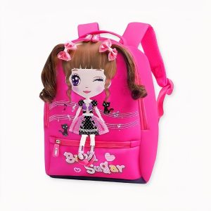 Mochila girly con diseño de muñeca y mechones de pelo