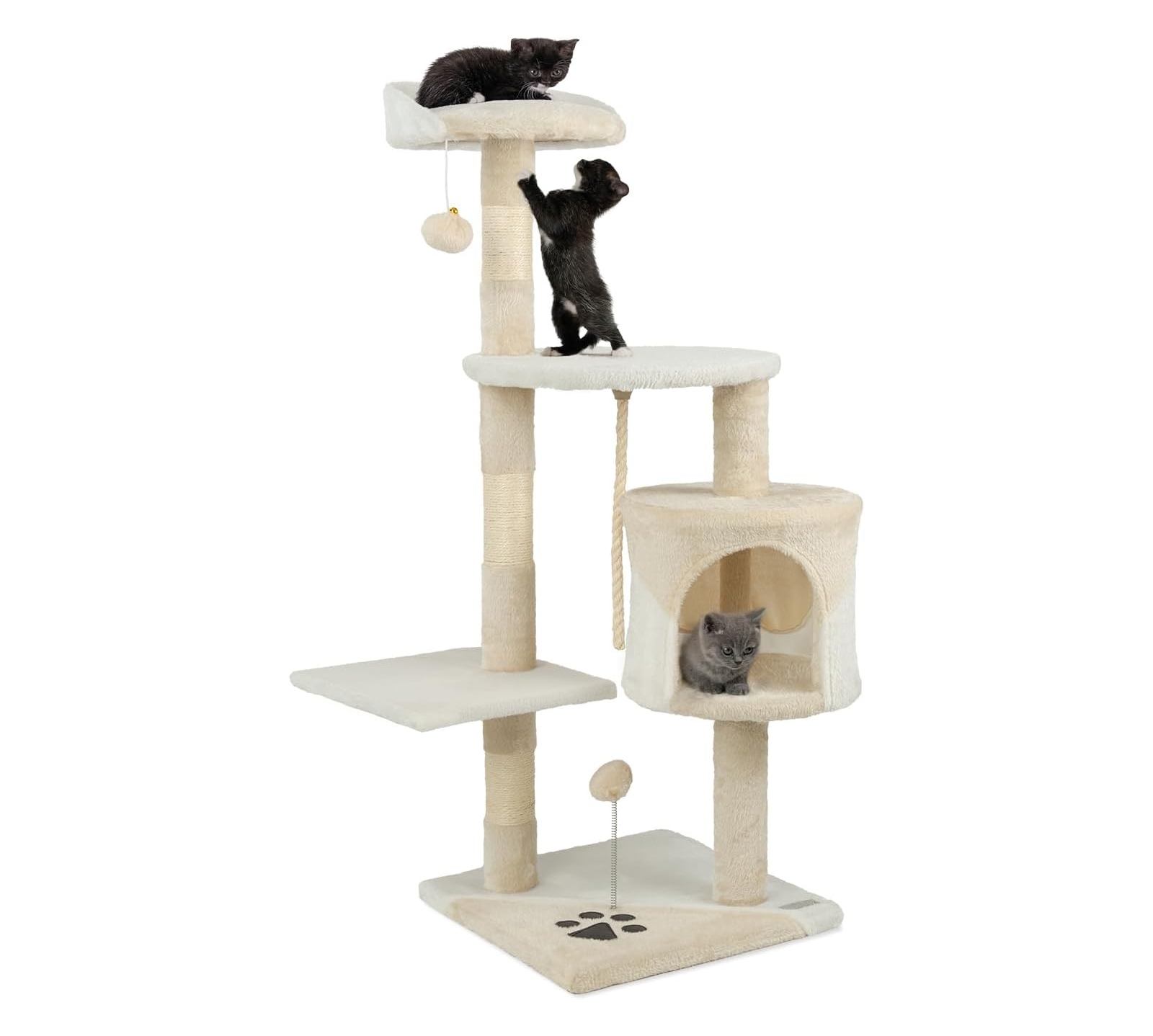Árbol rascador lionto 112 cm para gatos, beige y blanco