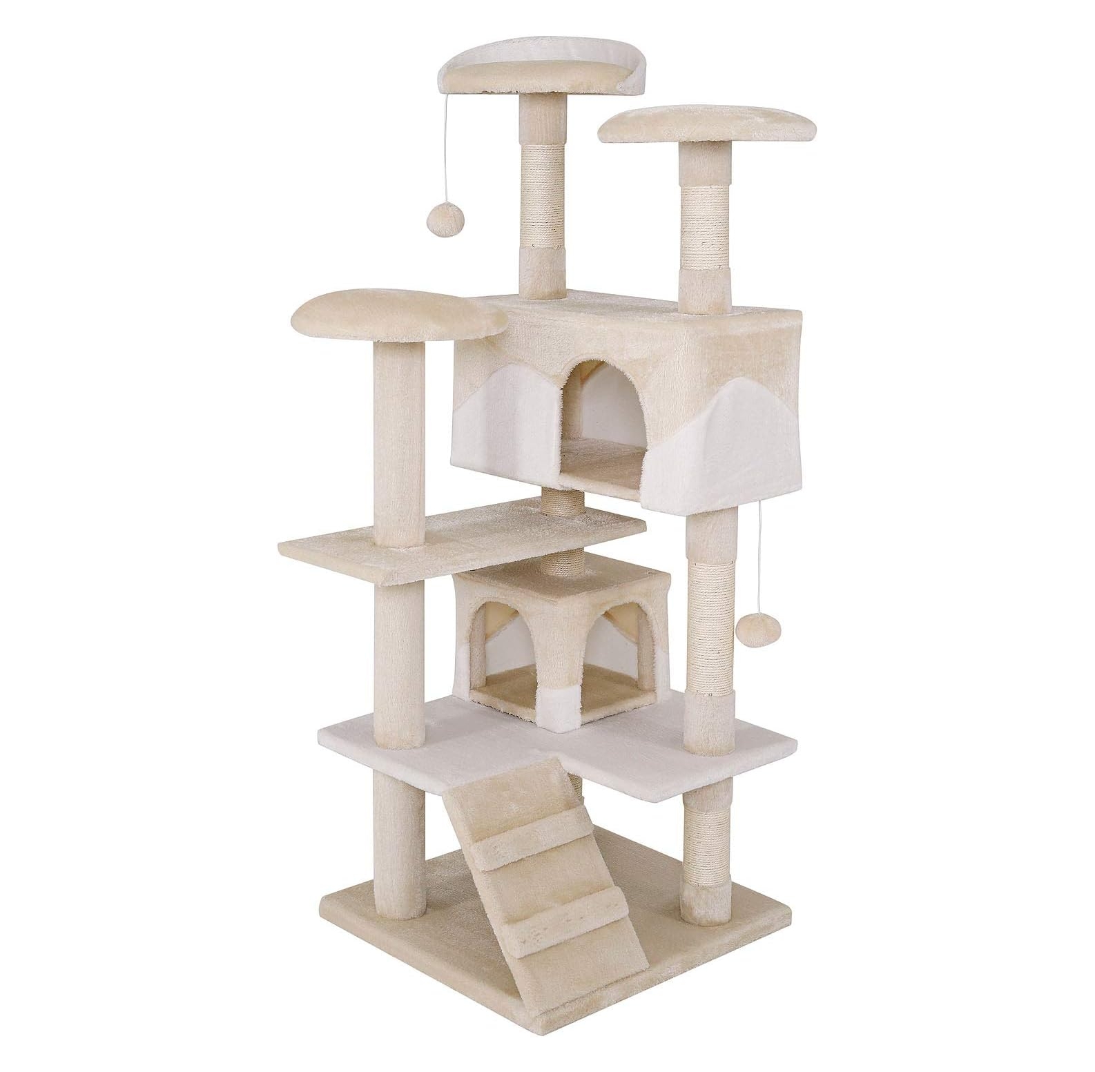 Árbol rascador lionto 130 cm para gatos, beige y blanco