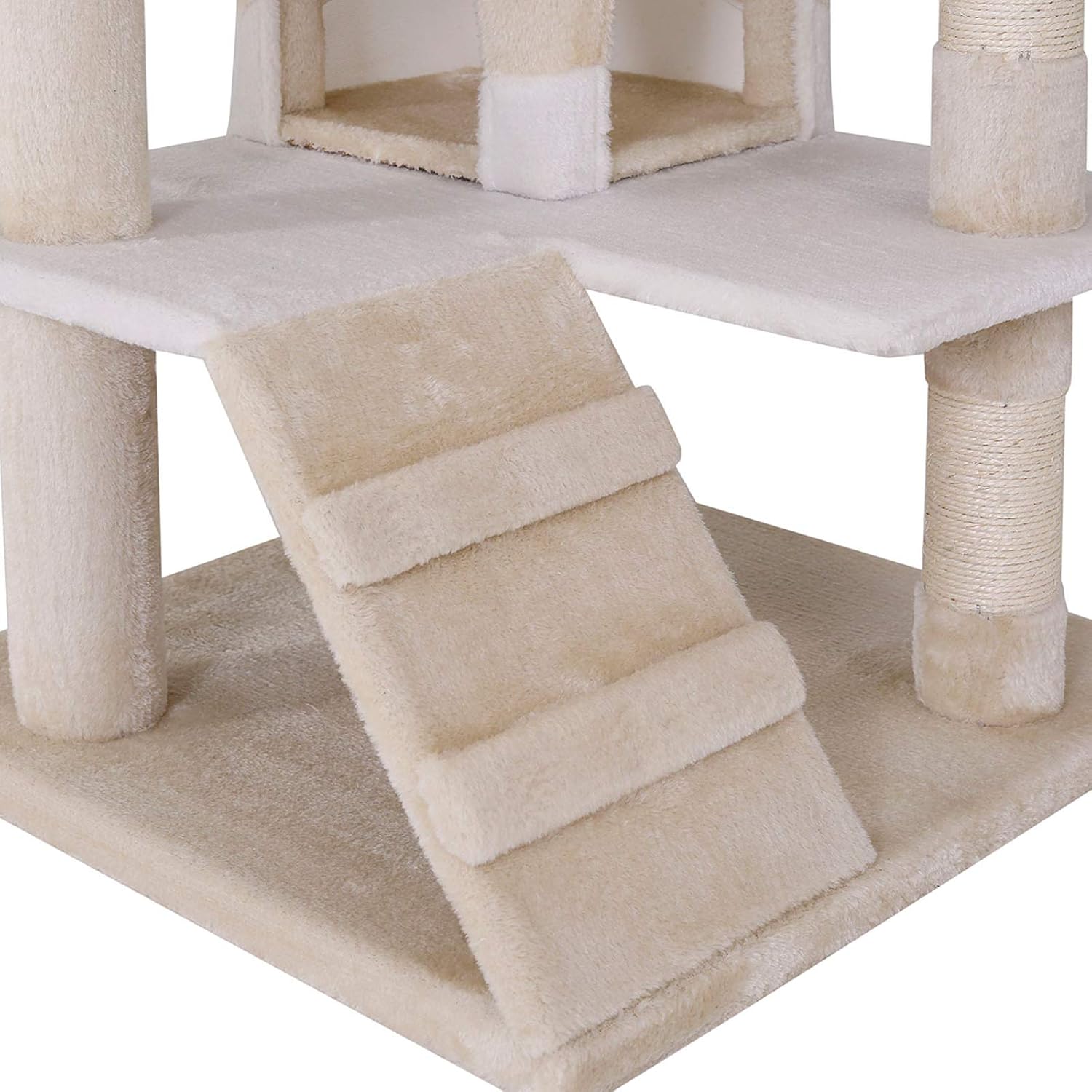 Árbol rascador lionto 130 cm para gatos, beige y blanco - Imagen 4