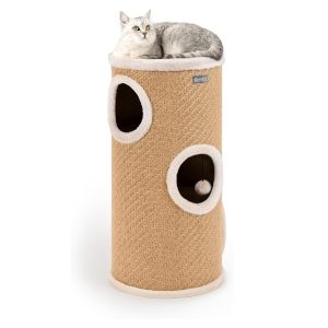 Árbol rascador lionto beige para gatos, 70 cm, con pelota y peluche