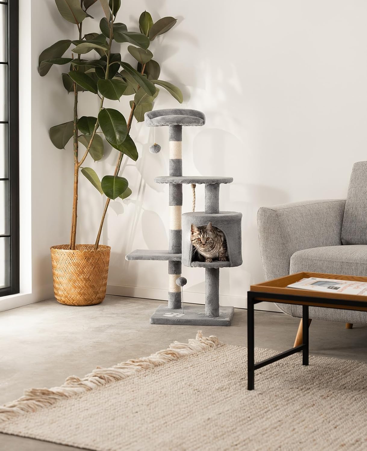 Árbol rascador lionto para gatos de 112 cm en gris claro - Imagen 2