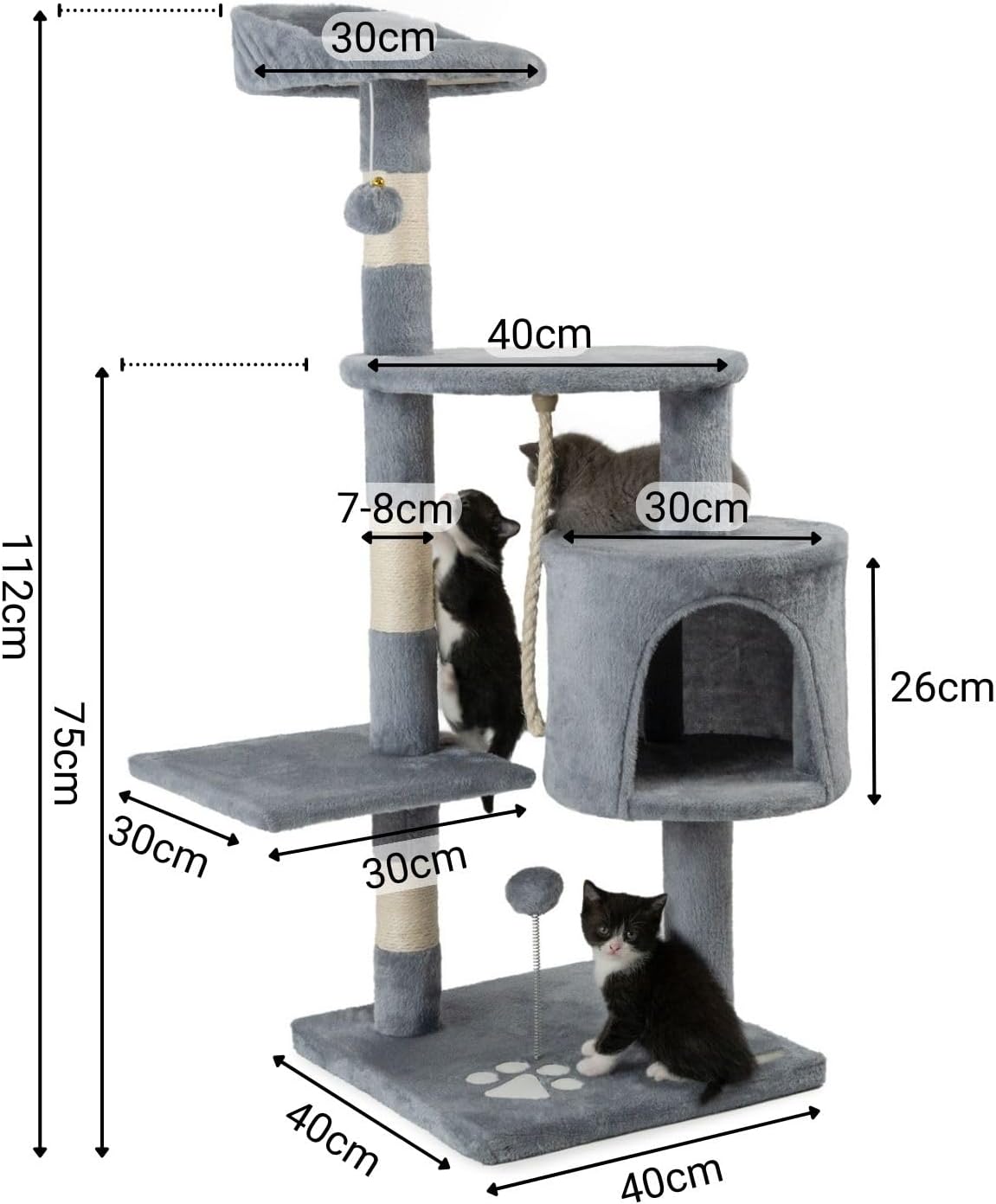Árbol rascador lionto para gatos de 112 cm en gris claro - Imagen 6