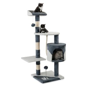 Árbol rascador lionto para gatos de 112 cm en gris y blanco