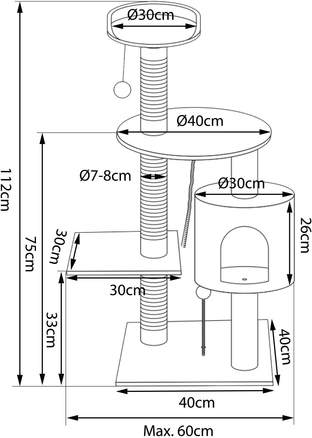 Árbol rascador lionto 112 cm para gatos, beige y blanco - Imagen 7