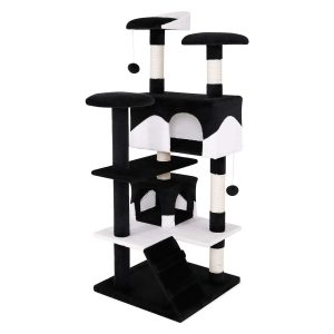 Árbol rascador para gatos lionto 130 cm en negro y blanco