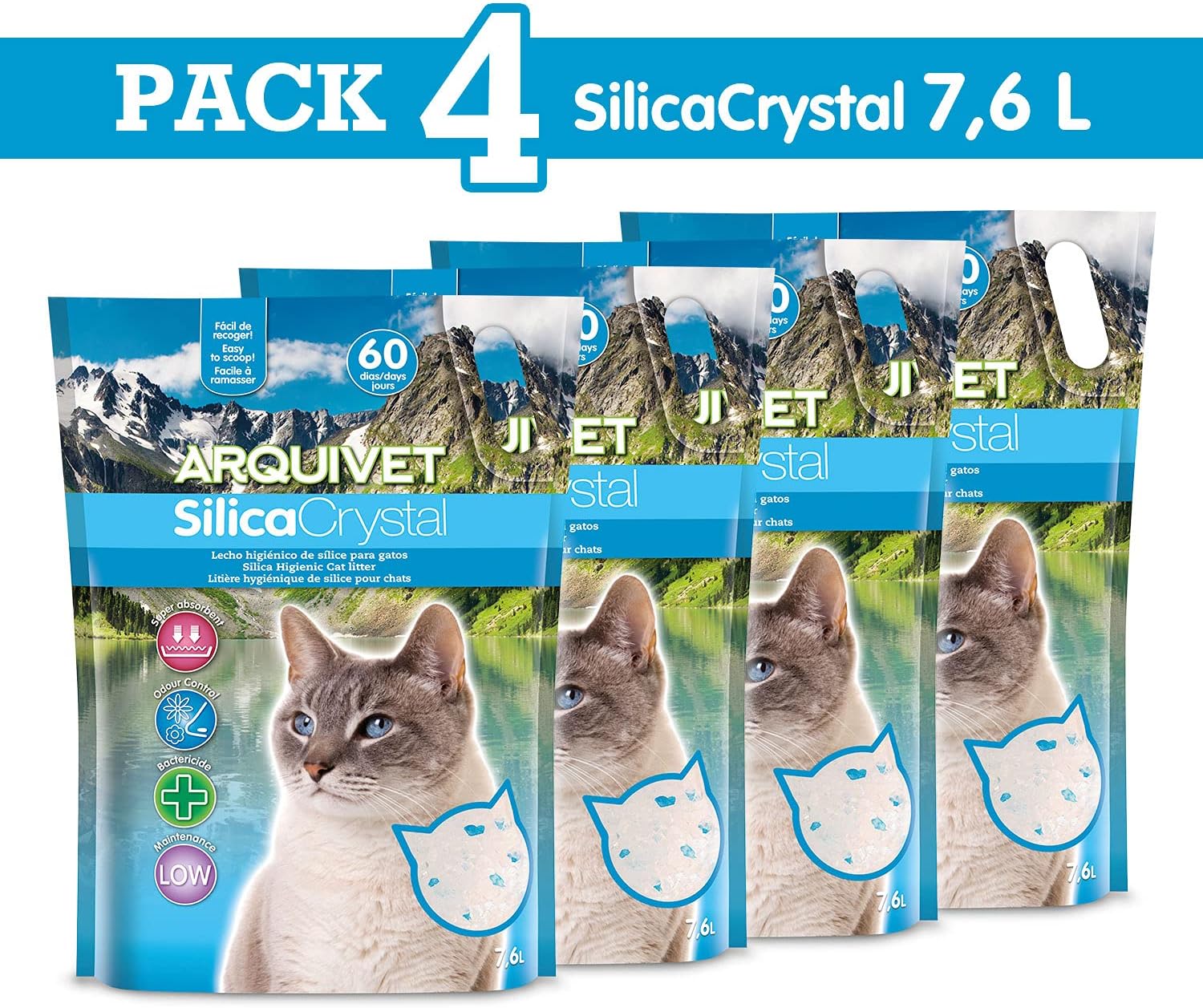 Arena para gato Arquivet silica crystal pack 4 unidades 7,6 l - Imagen 2