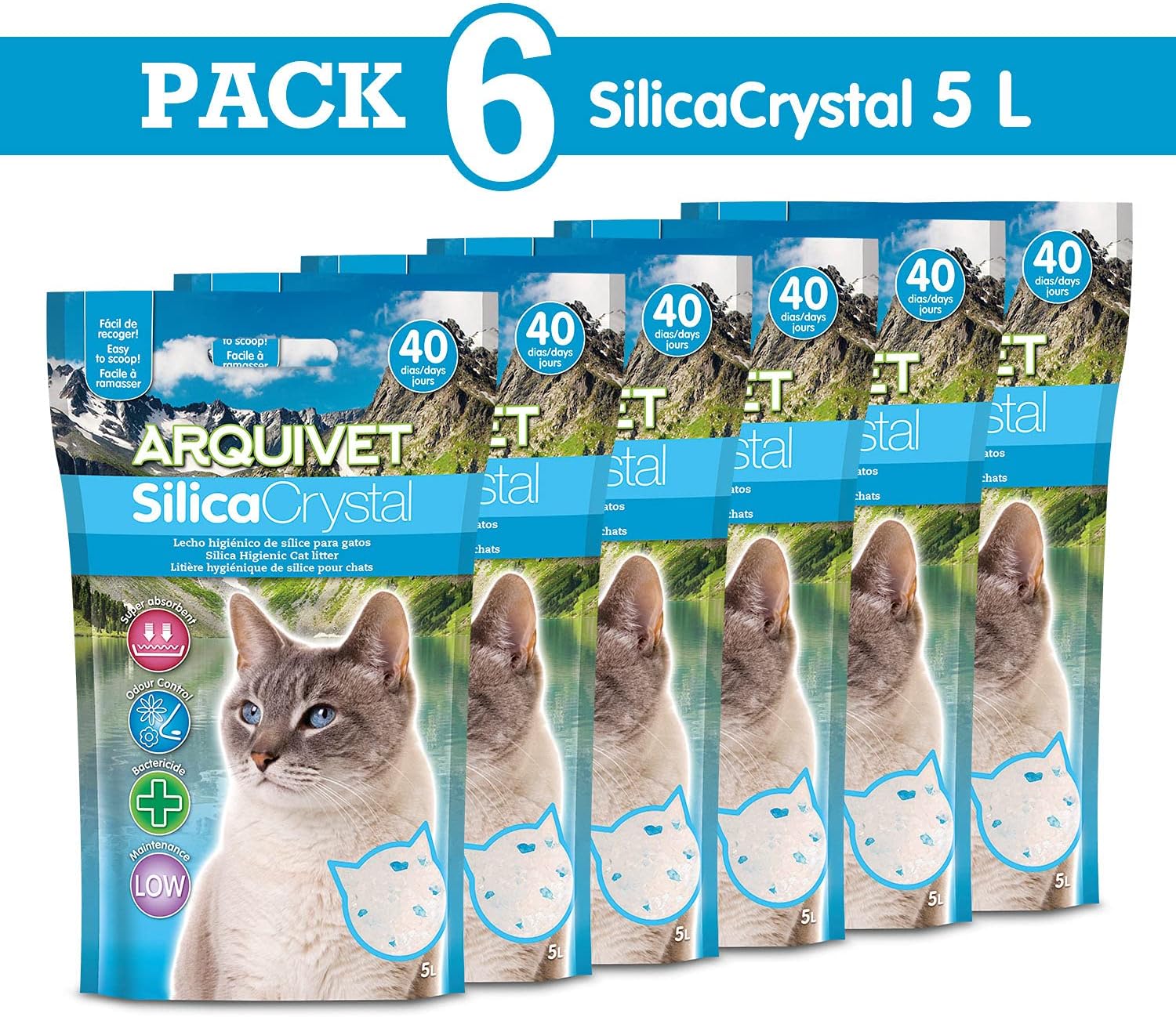 Arena para gato Arquivet silica crystal, pack 6 unidades de 5 l - Imagen 2