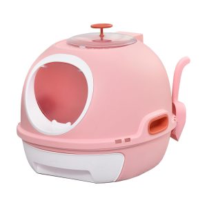 Arenero cerrado PawHut para gatos con bandeja extraíble y pala rosa