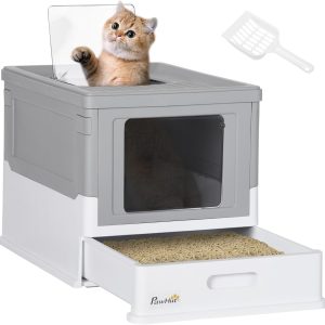 Arenero cubierto PawHut para gatos con entrada frontal y salida superior