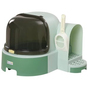 Arenero para gatos PawHut cápsula espacial con bandejas y pala verde