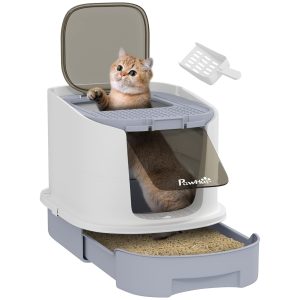 Arenero para gatos PawHut cerrado con entrada frontal y tapa removible