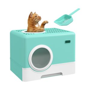 Arenero para gatos PawHut con pala, bandeja extraíble y 2 puertas