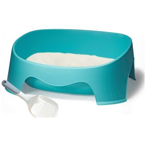 Bandeja sanitaria para gatos BPS con pala, arenero abierto azul cian