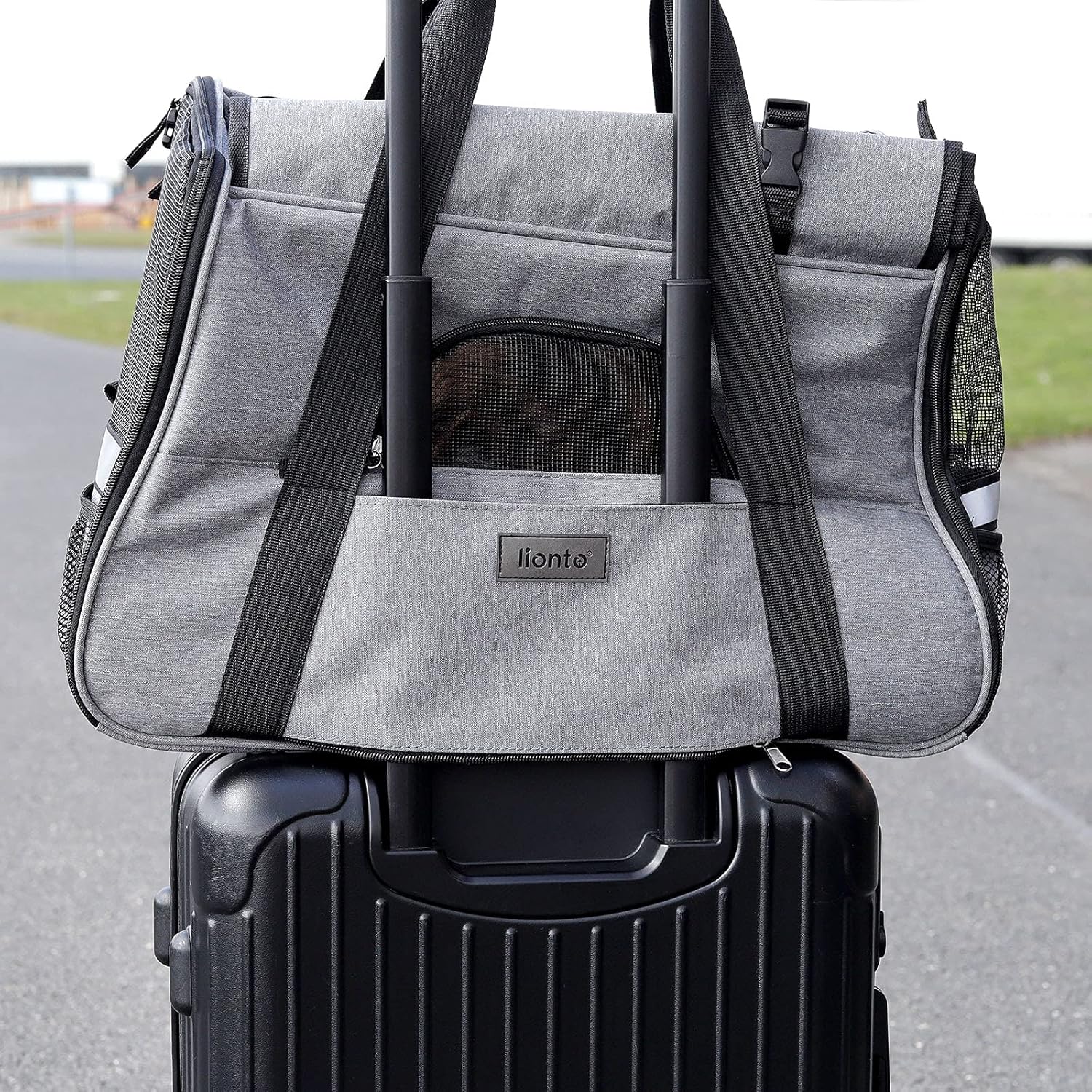 Bolsa transportín plegable para gatos y perros Lionto gris - Imagen 3