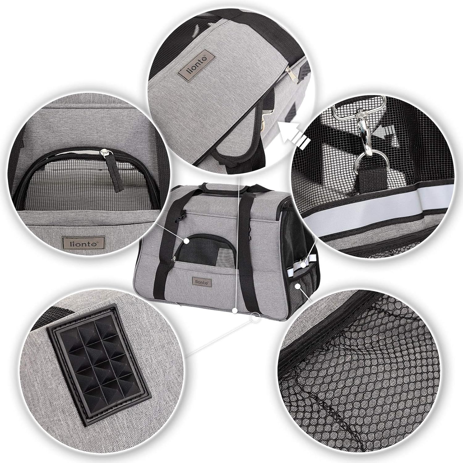Bolsa transportín plegable para gatos y perros Lionto gris - Imagen 4