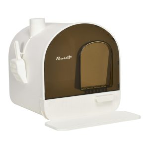 Caja de arena para gatos PawHut cerrada con puerta, bandeja y filtro