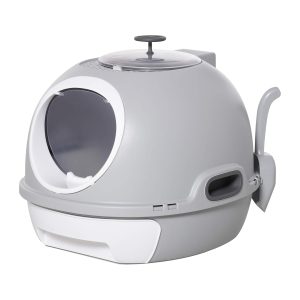 Caja de arena para gatos PawHut con cajón, bandeja extraíble y pala gris