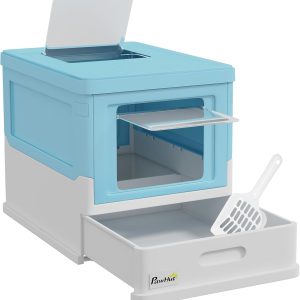 Caja de arena plegable para gatos PawHut con bandeja extraíble y pala