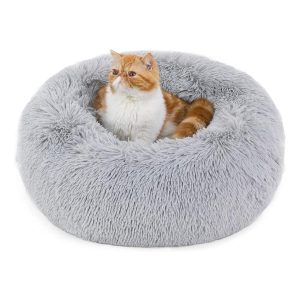 Cama antiestrés para gato y perro pequeño Bedsure de felpa lavable gris 50cm