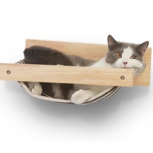 Cama de pared para gatos Fukumaru, hamaca de madera maciza hasta 18 kg