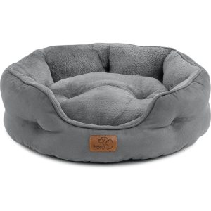 Cama grande lavable Bedsure para gatos y perros, redonda antideslizante gris