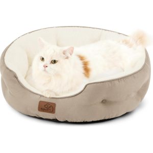 Cama grande lavable para gatos Bedsure, redonda y antideslizante, camello