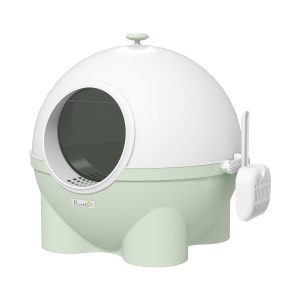 Casa de arena para gatos PawHut con diseño bicolor, puerta y pala incluida