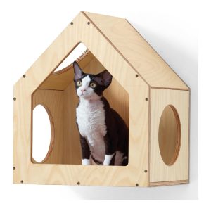 Casa para gatos FUKUMARU montada en pared, madera de abedul, diseño elegante