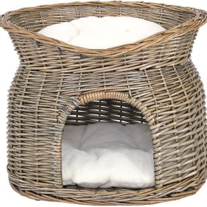 Cesta de mimbre para gatos lionto gris 55x39x43 cm tipo cueva