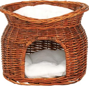 Cesta de mimbre para gatos lionto marrón 55x39x43 cm tipo cueva