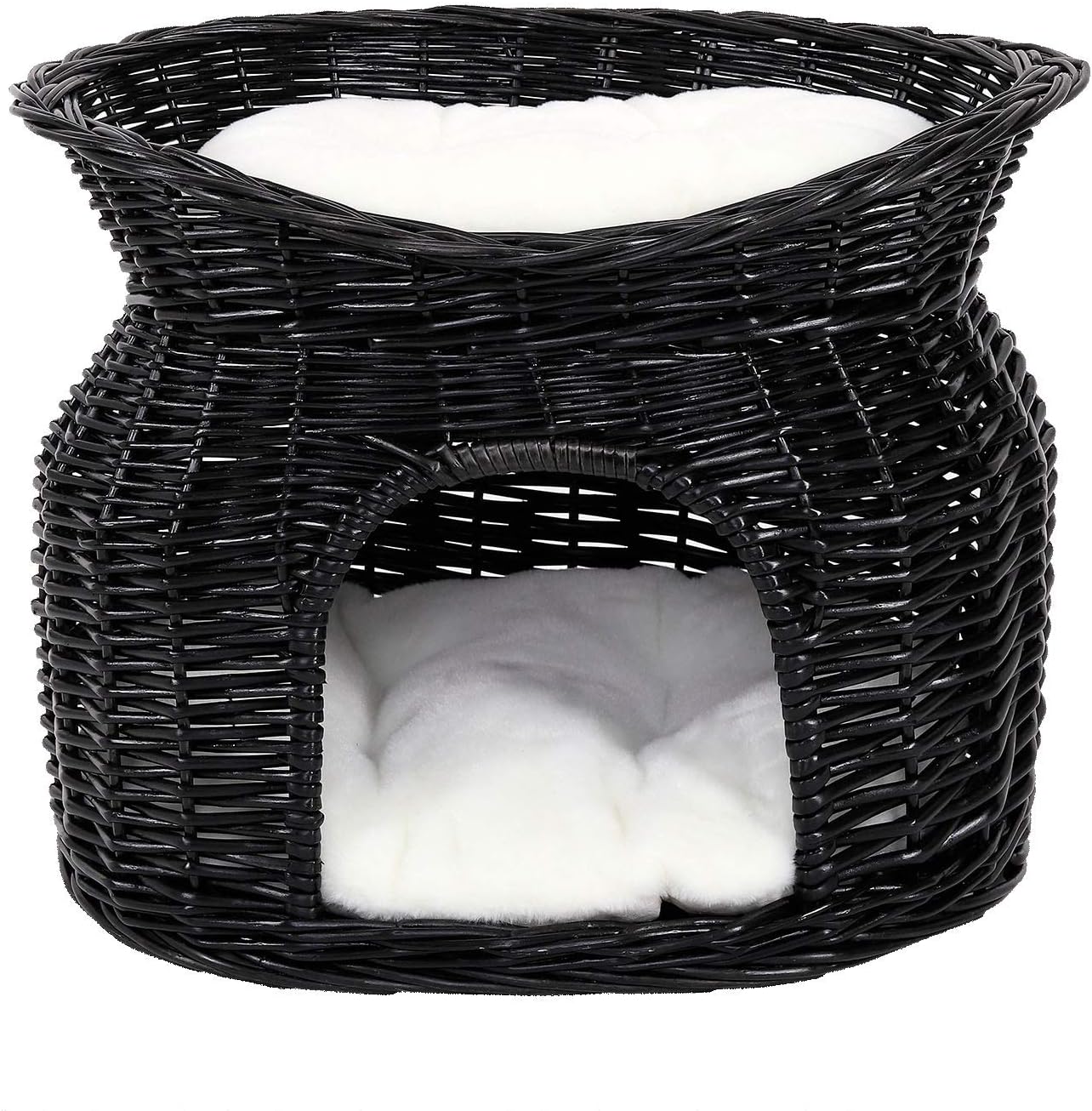 Cesta de mimbre para gatos lionto negra 55x39x43 cm con diseño tipo cueva