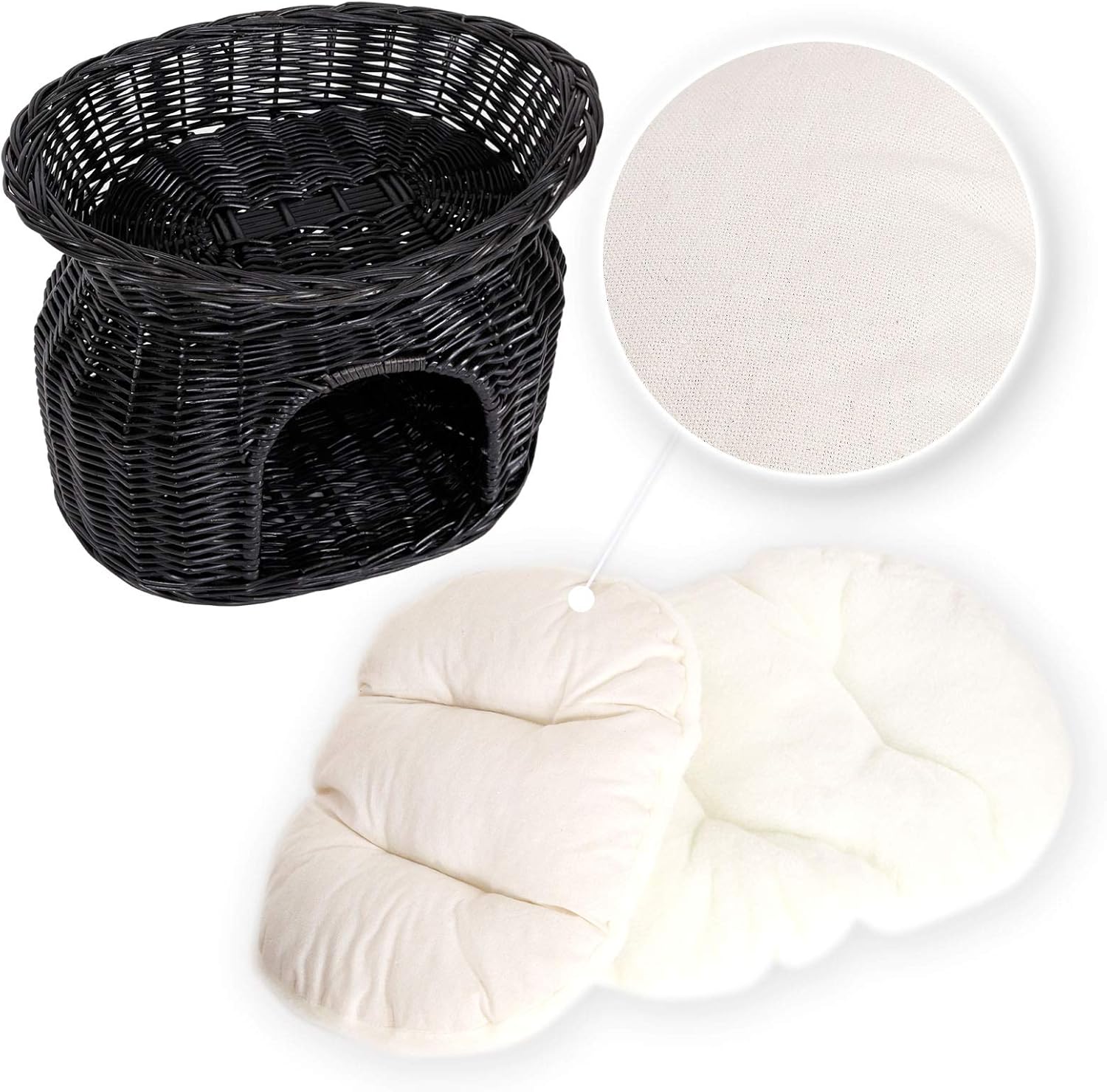 Cesta de mimbre para gatos lionto negra 55x39x43 cm con diseño tipo cueva - Imagen 6