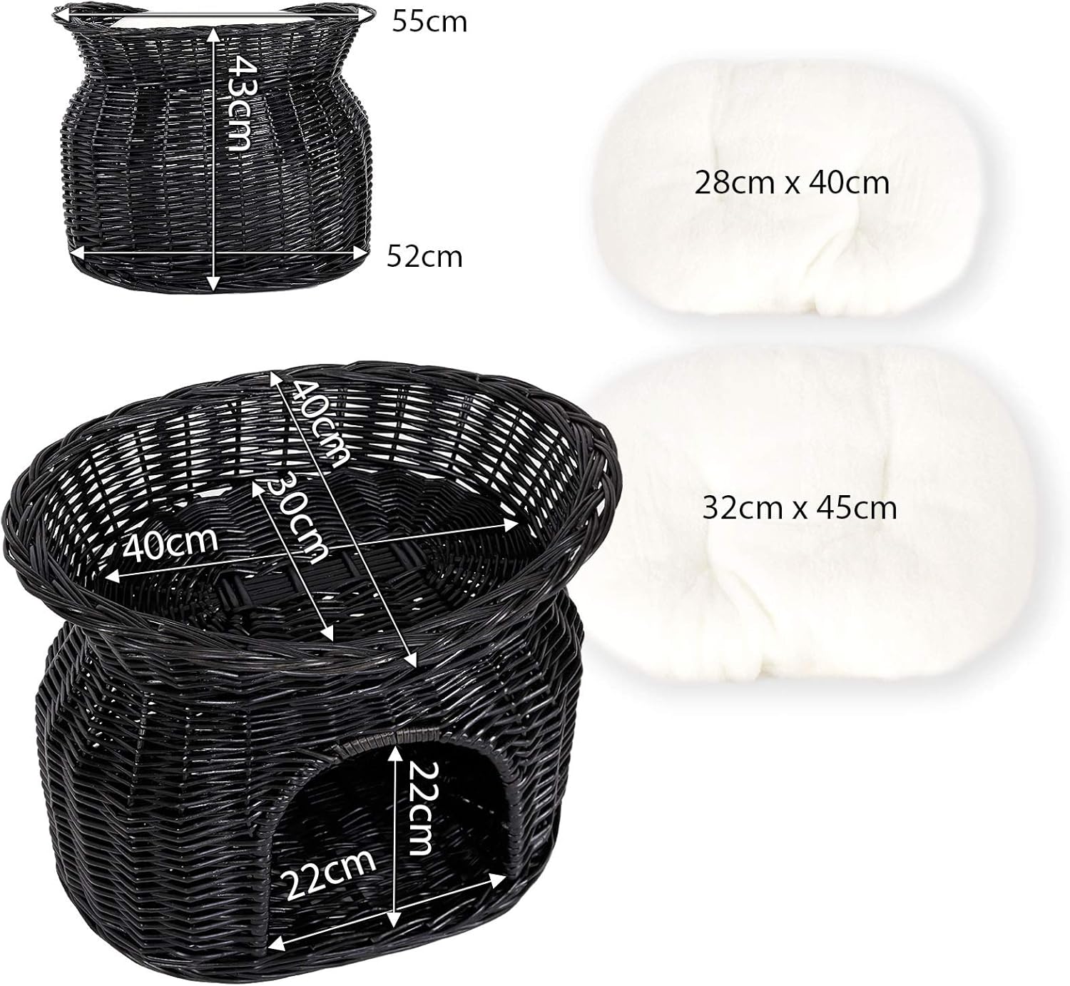 Cesta de mimbre para gatos lionto negra 55x39x43 cm con diseño tipo cueva - Imagen 7