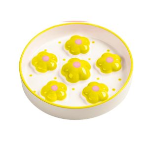 Comedero antivoracidad para gatos de cerámica color amarillo 16×3 cm