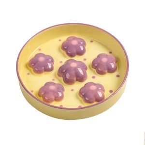 Comedero antivoracidad para gatos de cerámica con diseño floral morado
